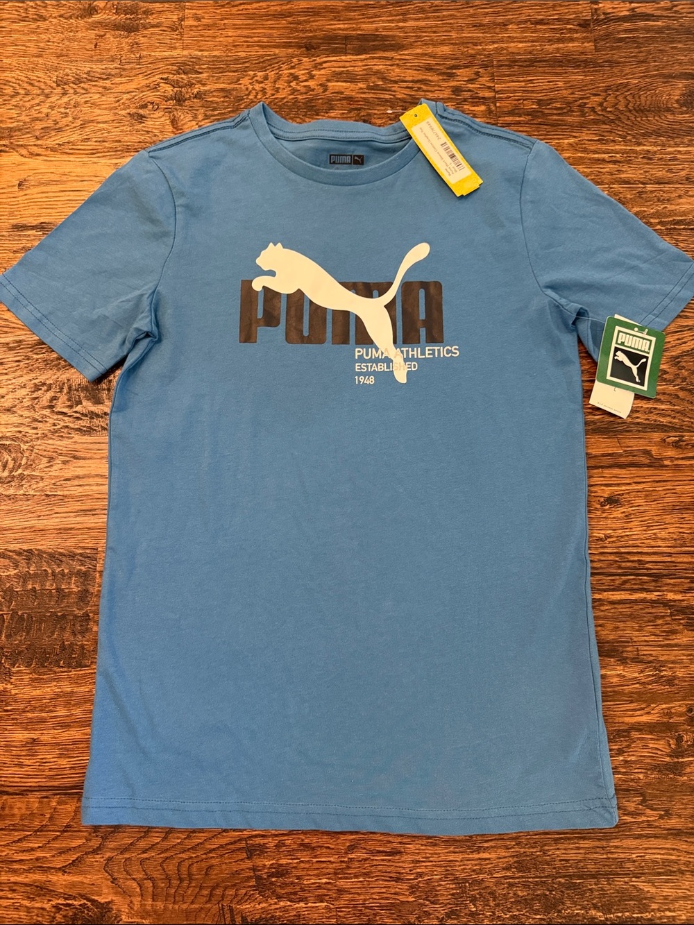 NWT Puma Blue Crewneck Logo Tee with White Puma Graphic